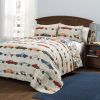 Twin Size Lightweight Blue Orange Grey Race Cars 2 Piece Kids Quilt Set