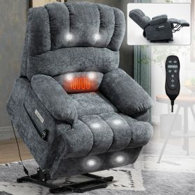 23" Seat Width and High Back Large Size Blue Chenille Power Lift Recliner Chair with 8-Point Vibration Massage and Lumbar Heating