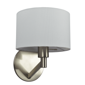 Nebula Brushed Nickel Base Wall Lamp with Rotary Switch White Fabric Shade