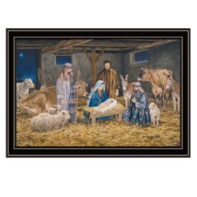 Trendy Decor 4U The Greatest Gift of All - The Birth of Christ Black Framed Wall Art for Living Room, Nativity Wall Art Print for Home Decor