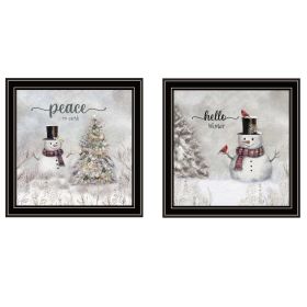 Trendy Decor 4U 2-Piece Vignette Winter - Peace On Earth Black Framed Wall Art for Living Room, Holiday Wall Art Print for Home Decor