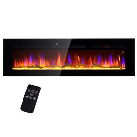 HOMCOM 60" Electric Fireplace Recessed and Wall Mounted with Remote Control, 1500W Fireplace Heater with 8H Timer