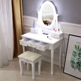 Vanity Table Set with Lighted Mirror, Makeup Dressing Table with 10 LED Lights, Touch Switch, 5 Drawers, Removable Organizer