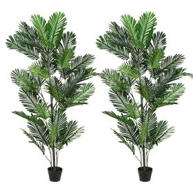 2pcs Large Artificial Plants Fake Palm Tree Tropical Palm Leaves Faux Palm Plants Tall Tree Indoor Real Touch Plastic Monstera Leaves for Home Garden