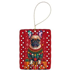 French Bulldog Holiday Christmas Porcelain Ornament Christmas Tree Hanging Decorations for Home Christmas Holiday, Rectangle, Gift, Multicolor