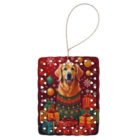 Golden Retriever Holiday Christmas Porcelain Ornament Christmas Tree Hanging Decorations for Home Christmas Holiday, Rectangle, Gift, Multicolor