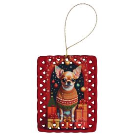 Chihuahua Holiday Christmas Porcelain Ornament Christmas Tree Hanging Decorations for Home Christmas Holiday, Rectangle, Gift, Multicolor