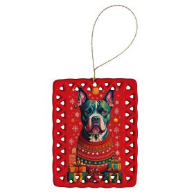 Staffordshire Bull Terrier Holiday Christmas Porcelain Ornament Christmas Tree Hanging Decorations for Home Christmas Holiday, Rectangle, Gift