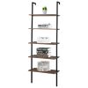 Industrial Wall Mounted Bookcase 5-Tier Open Ladder Shelf Bookshelf with Metal Frame, 23.6" L x 11.8" W x 70.9" H