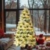 6FT Pre-Lit Spruce Snow Flocked Christmas Tree with Pine Cones, Artificial Xmas Tree with 403 Branch Tips,Mixed PE & PVC Branches