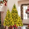 8FT, 6FT, 4FT Pre-Lit Green Pine Artificial Christmas Tree, Set of 3 Hinged Xmas Trees with 820 Warm-Yellow LED Lights and 2539 Branch Tips