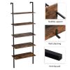 Industrial Wall Mounted Bookcase 5-Tier Open Ladder Shelf Bookshelf with Metal Frame, 23.6" L x 11.8" W x 70.9" H