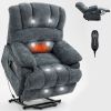 23" Seat Width and High Back Large Size Blue Chenille Power Lift Recliner Chair with 8-Point Vibration Massage and Lumbar Heating