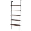 Industrial Wall Mounted Bookcase 5-Tier Open Ladder Shelf Bookshelf with Metal Frame, 23.6" L x 11.8" W x 70.9" H