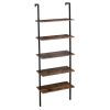 Industrial Wall Mounted Bookcase 5-Tier Open Ladder Shelf Bookshelf with Metal Frame, 23.6" L x 11.8" W x 70.9" H