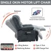 23" Seat Width and High Back Large Size Blue Chenille Power Lift Recliner Chair with 8-Point Vibration Massage and Lumbar Heating