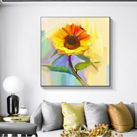 Modern canvas wall art famous sunflower flower decoration hand painted abstract oil painting canvas living room wall decoration painting (size: 80x80cm)