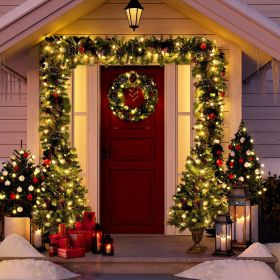 Pre-lit Artificial Christmas 4-Piece Set,Garland, Wreath and Set of 2 Entrance Trees (Color: Green)