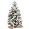 22in Mini Christmas Tree with Lights, Rose Gold Artificial Small Tabletop Christmas Tree with Flocked Snow