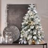 22in Mini Christmas Tree with Lights, Rose Gold Artificial Small Tabletop Christmas Tree with Flocked Snow